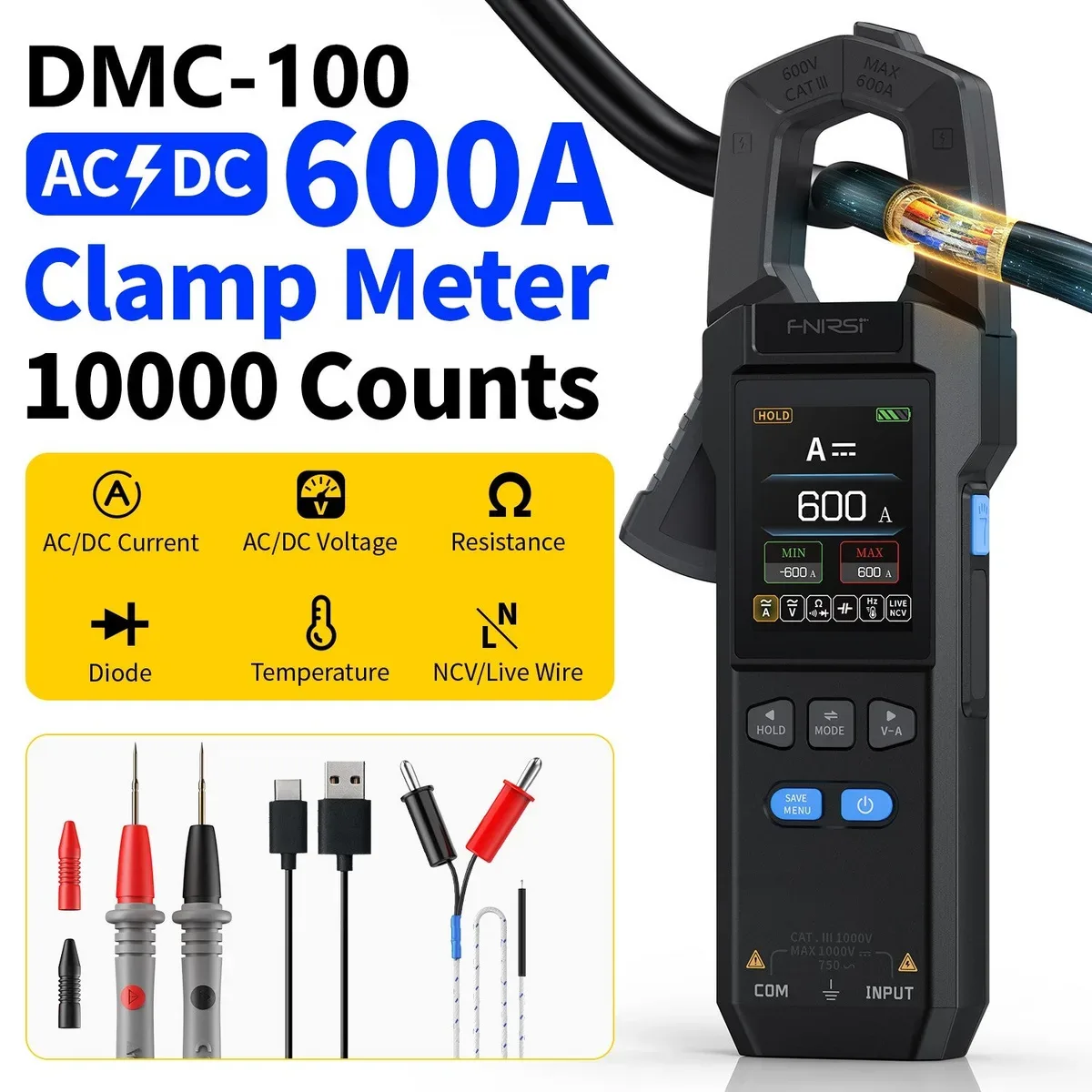 نمای دیگر کلمپ‌متر هوشمند AC/DC فینرسی مدل DMC-100