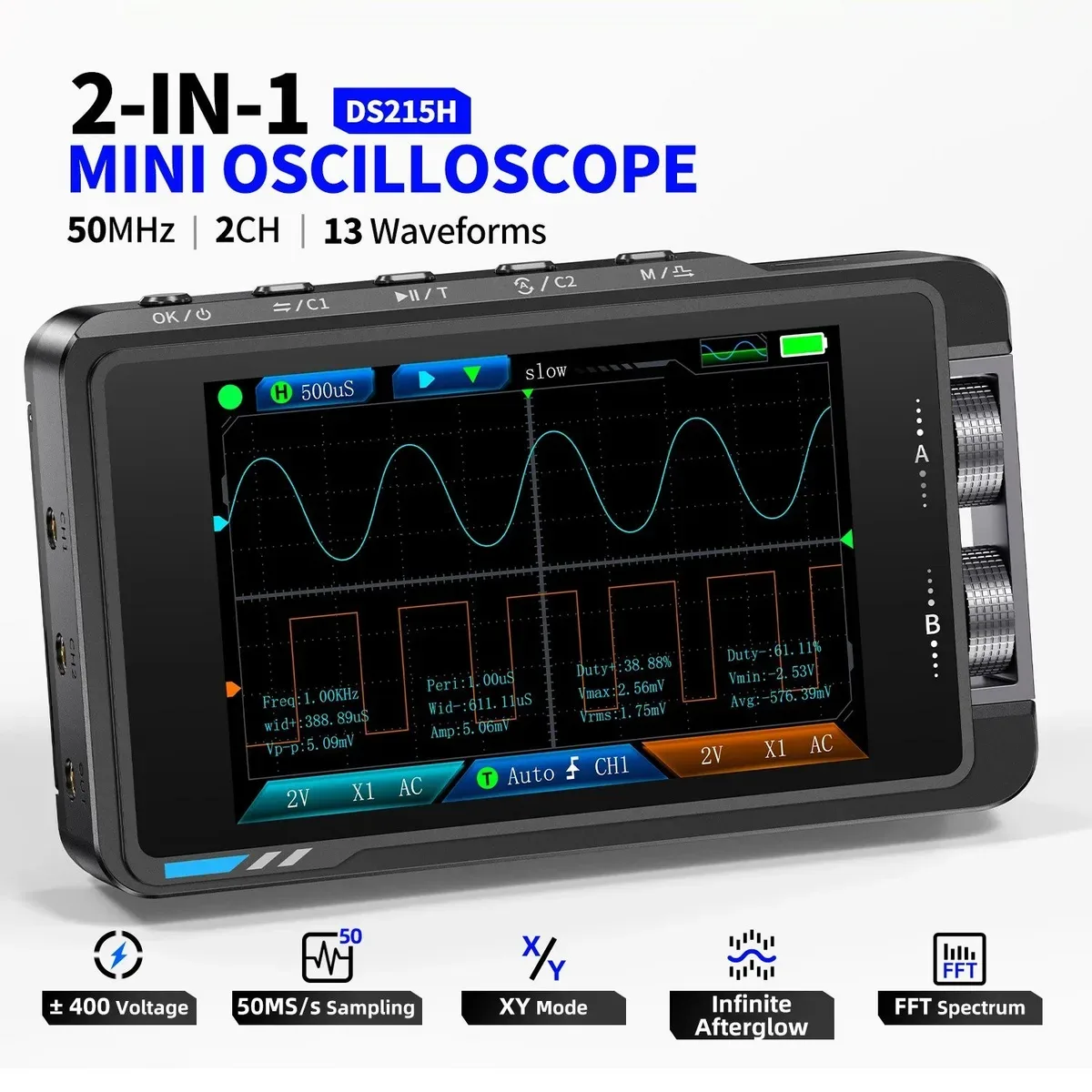 نمای دیگر اسیلوسکوپ دوکاناله قابل حمل FNIRSI مدل DS215H